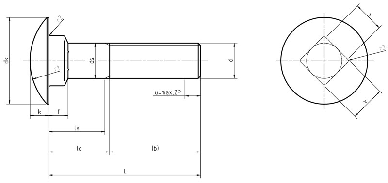 DIN 603 - Mushroom head square neck bolts